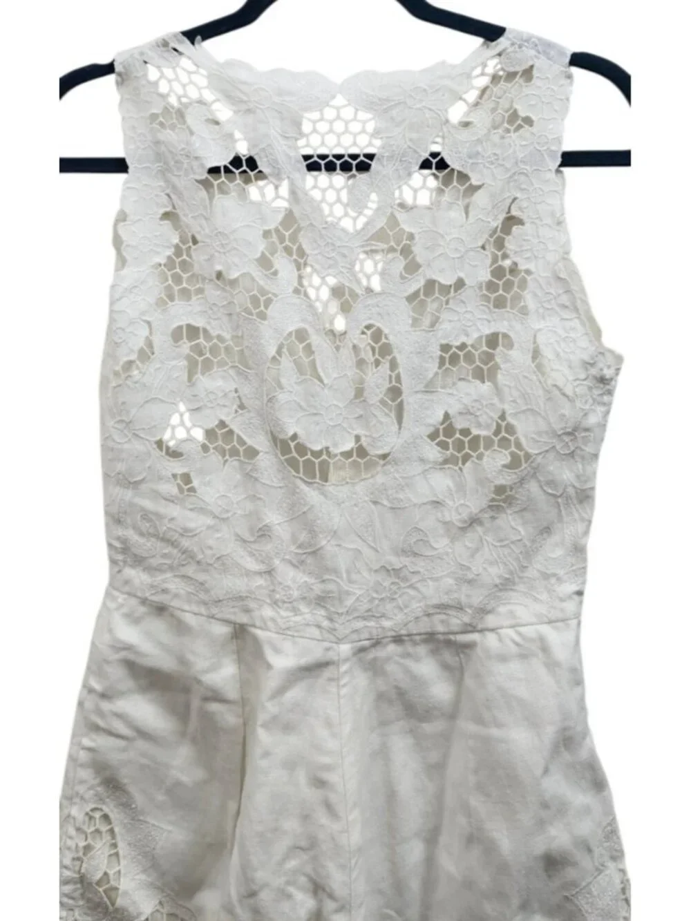Zimmermann White Linen Lace Romper Playsuit Size 0 /US 4 Floral Embroidered Boho